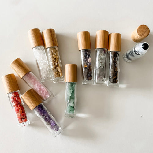 frasco ROLL-ON | tampa bambu + pedra natural (PRONTA ENTREGA!)