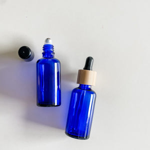 KIT frasco vidro BLUE | conta-gotas+roller 50mL (kit com 2)